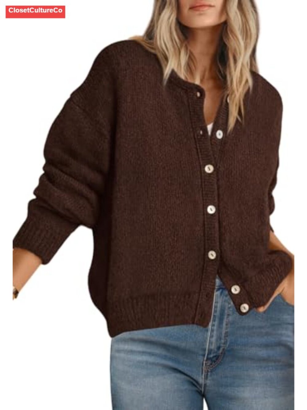 Long Sleeve Crewneck Button Down Lightweight Knit Cardigan Sweater